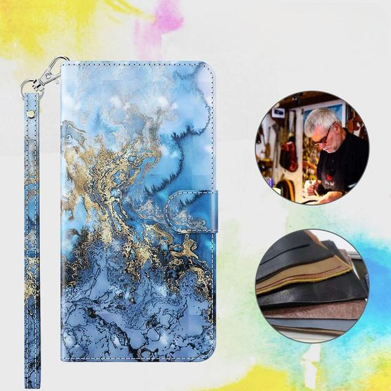 Pattintható tok a Samsung Galaxy A14 4G/5G, Wallet Marble, kék