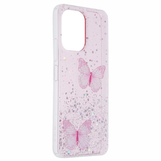 Tok Xiaomi Redmi 13C / Poco C65, Glitter Butterfly, rózsaszín