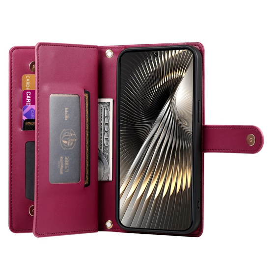Pattintható tok a Xiaomi Poco X7 Pro 5G, Wallet Zipper Pocket, piros