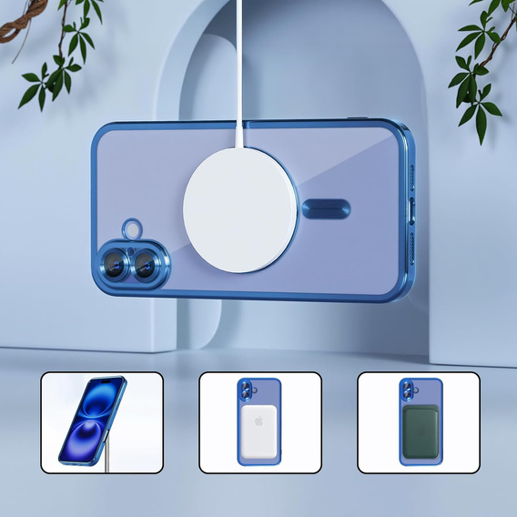 Tok iPhone 16 Plus-hoz, Electro MagSafe, kék + üveg a képernyőhöz