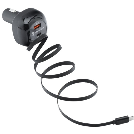 Forcell F-Energy Alu autós töltő behúzható USB-C kábellel, 75 W