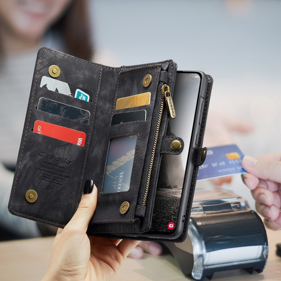 CASEME tok Samsung Galaxy A56 5G, Retro Leather Wallet, szíjjal, fekete