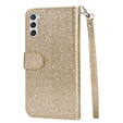 Pattintható tok a Samsung Galaxy S24, Wallet Zipper Pocket Glittery, arany