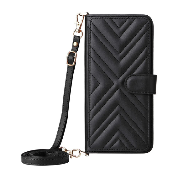 Tok patenttal a Xiaomi Redmi A5-hez, Crossbody Leather Wallet, fekete