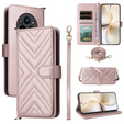 Tok patenttal a Realme 14 Pro+ 5G-hez, Crossbody Leather Wallet, rózsaszín rose gold