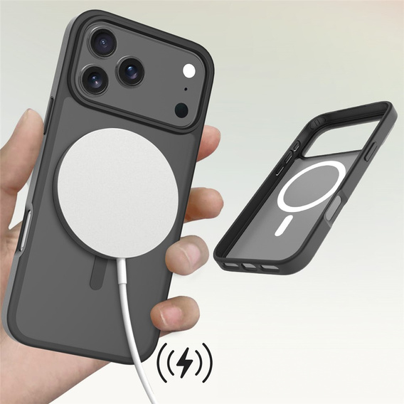 Matt tok iPhone 17 Pro készülékhez, MagSafe-hoz, áttetsző fekete