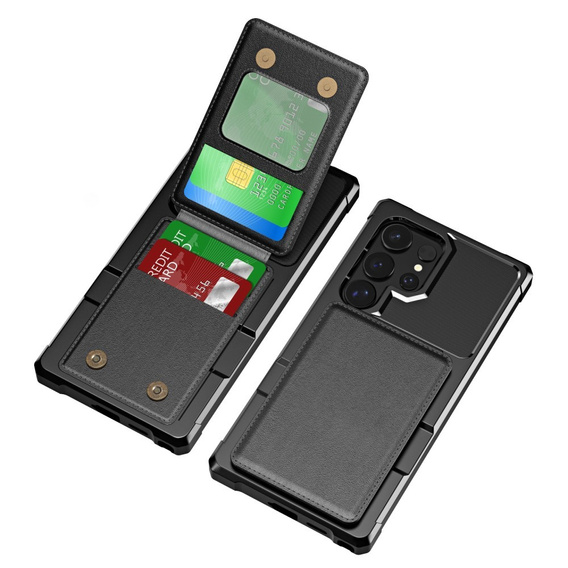 Tok Samsung Galaxy S25 Ultra, Card Holder Kickstand, fekete