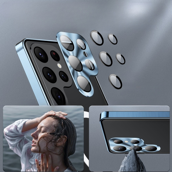 Kameravédő tok Samsung Galaxy S23 Ultra, CamShield MagSafe, átlátszó / kék