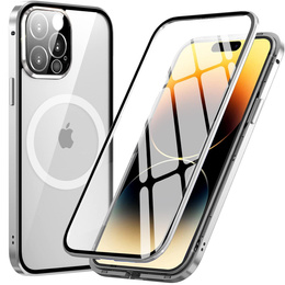 Magnetic Dual Glass MagSafe tok iPhone 14 Pro Max, ezüst