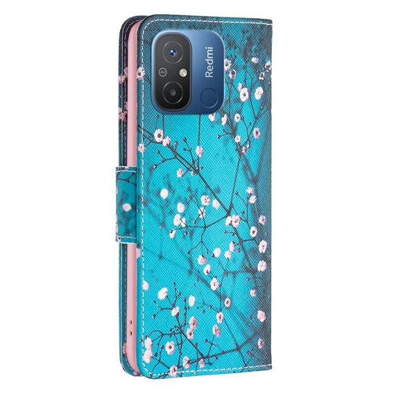 Pattintható tok a Xiaomi Redmi 12C, Wallet, sakura, kék