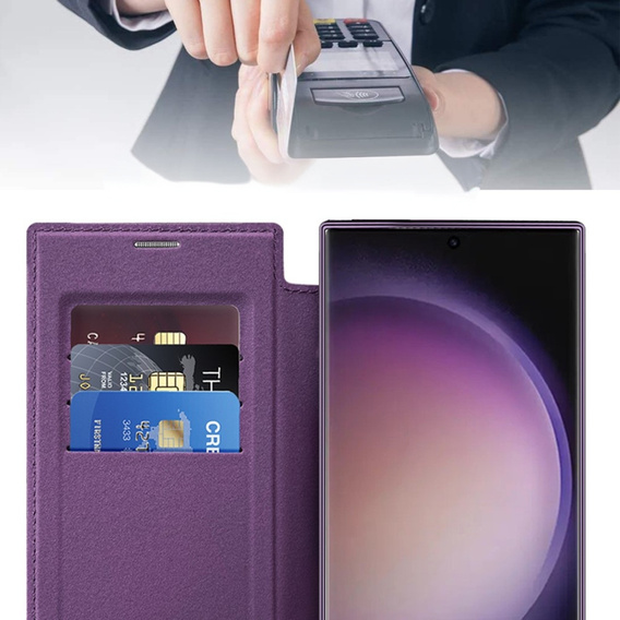 Pattintható tok a Samsung Galaxy S24 Ultra, RFID Wallet MagSafe CamShield, lila