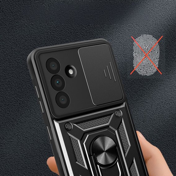 Páncélozott tok Samsung Galaxy A56, CamShield Slide, fekete + edzett üveg 9H