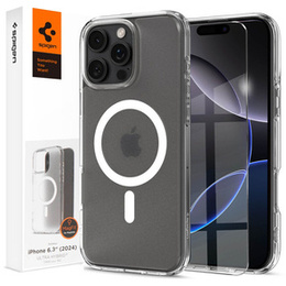 MagSafe Spigen tok iPhone 16 Pro, Ultra Hybrid, átlátszó / fehér + 9H edzett üveg