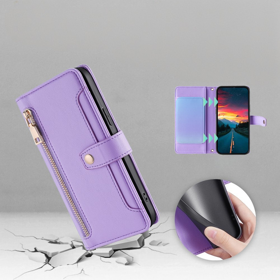 Pattintható tok a Realme 14 Pro+ 5G, Wallet Zipper Pocket, lila