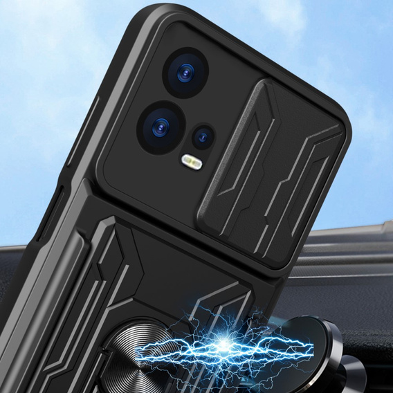 Páncélozott tok a Motorola Edge 30 Fusion 5G, Camera Slide Card Slot, fekete