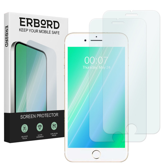 2x edzett üveg a iPhone 7 Plus/8 Plus, ERBORD 9H Hard Glass a képernyőn
