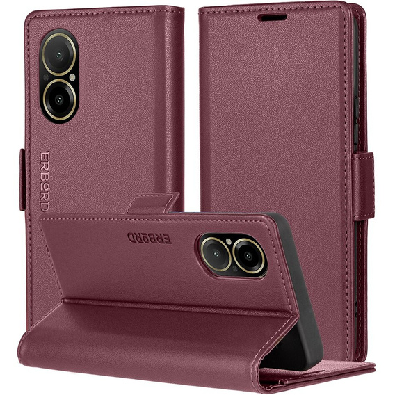 Tok Realme C67 4G, ERBORD Glossy Litchi, pénztárca patenttal, piros
