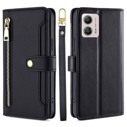 Pattintható tok a Motorola Moto G53 5G/ G23 4G/ G13 4G, Wallet Zipper Pocket, fekete