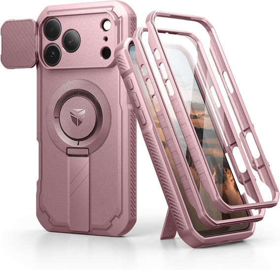 Dexnor páncélozott tok állvánnyal és fényképezőgép zárral, MagSafe iPhone 17 Pro készülékhez