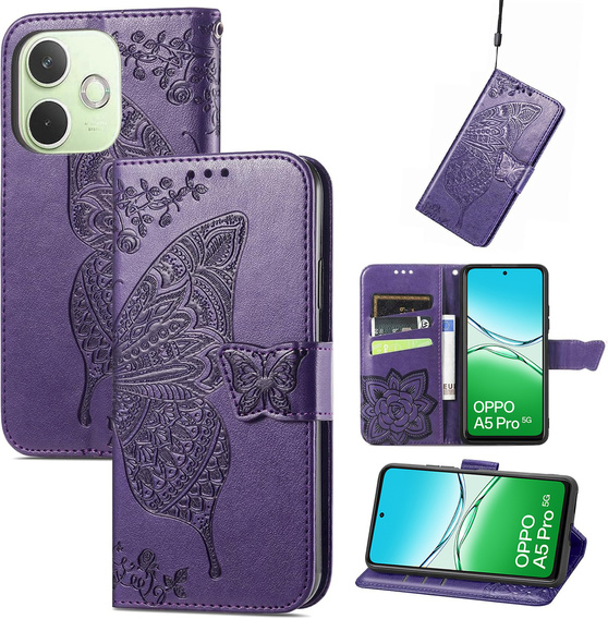 Pattintható tok a Oppo A5 Pro 5G, Butterfly, lila