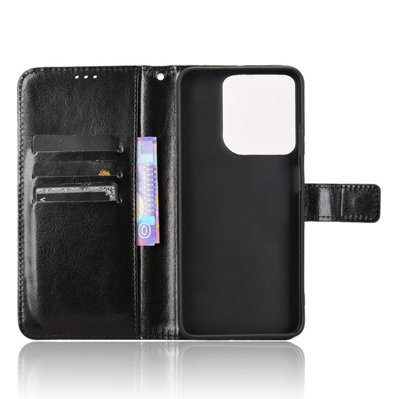 Pattintható tok a Motorola Moto G15 / Motorola Moto G15 Power, Crazy Horse Wallet, fekete