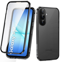 Tok Samsung Galaxy A17 5G, mágneses dupla üveg, átlátszó, fekete oldallal