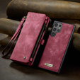 CASEME tok Samsung Galaxy S25 Ultra, Retro Leather Wallet, szíjjal, piros