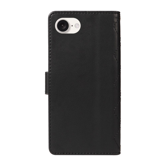 Flap tok iPhone 16E, Rhombus Crossbody Leather, fekete