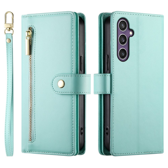 Pattintható tok a Samsung Galaxy S25+ Plus, Wallet Zipper Pocket, zöld