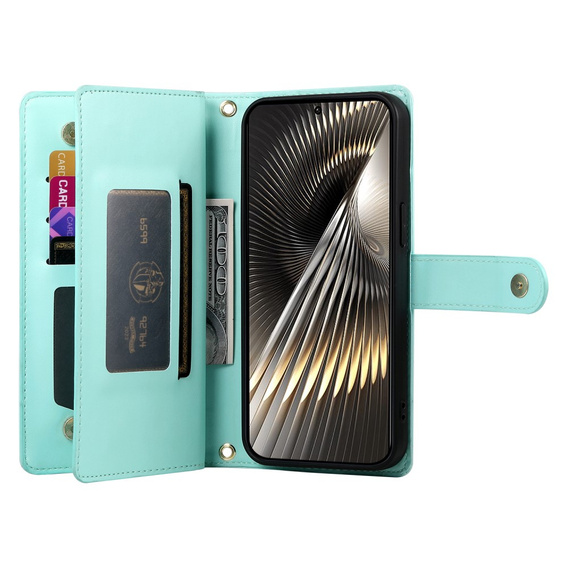 Pattintható tok a Xiaomi Poco X7 Pro 5G, Wallet Zipper Pocket, zöld