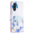Pattintható tok a Samsung Galaxy A55 5G, Wallet, Butterfly & Flowers, fehér