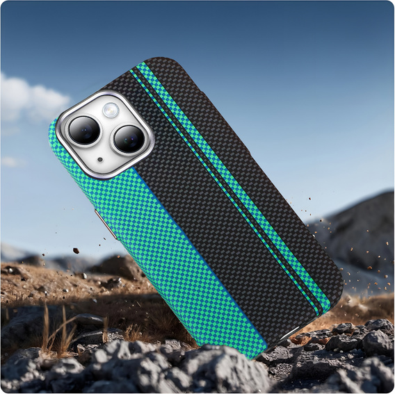 Tok iPhone 15, Carbon Fiber MagSafe, fekete / kék