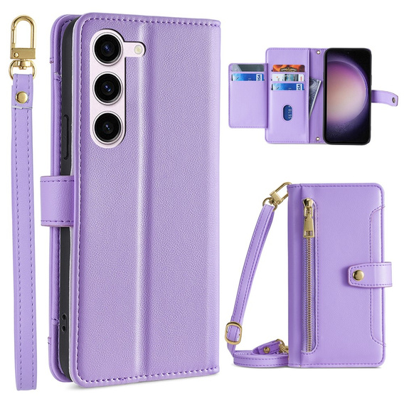 Pattintható tok a Samsung Galaxy S23, Wallet Zipper Pocket, lila