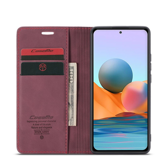 CASEME tok Xiaomi Redmi Note 10 Pro, Leather Wallet Case, piros