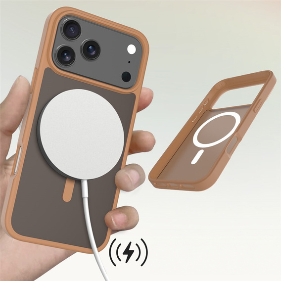 Matt tok iPhone 17 Pro Max készülékhez, MagSafe-hoz, áttetsző barna színű