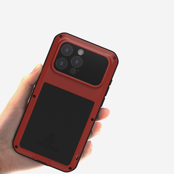 Love Mei Telefontok a iPhone 15 Pro Max, armored with glass, piros