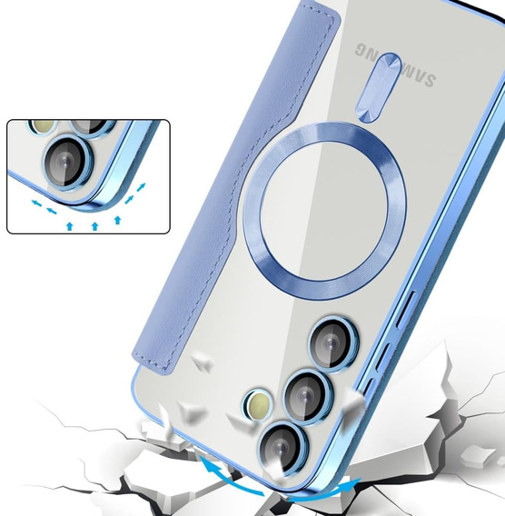 Pattintható tok a Samsung Galaxy S25 FE, RFID Wallet MagSafe CamShield, kék