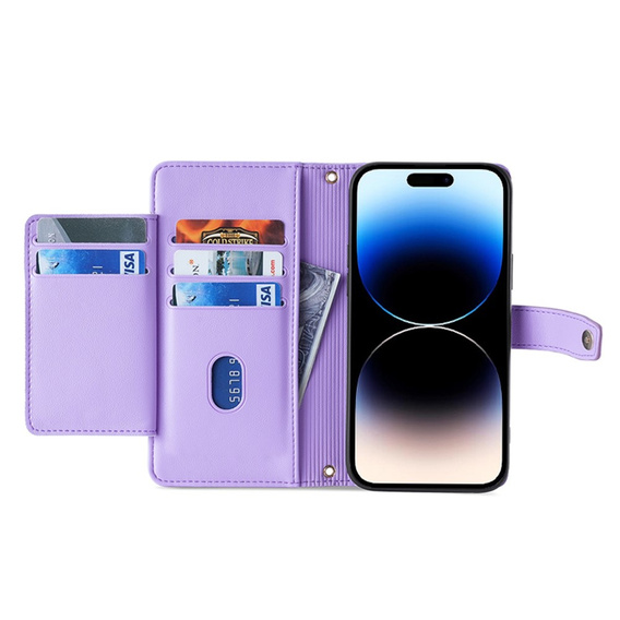 Pattintható tok a iPhone 14 Pro Max, Wallet Zipper Pocket, lila