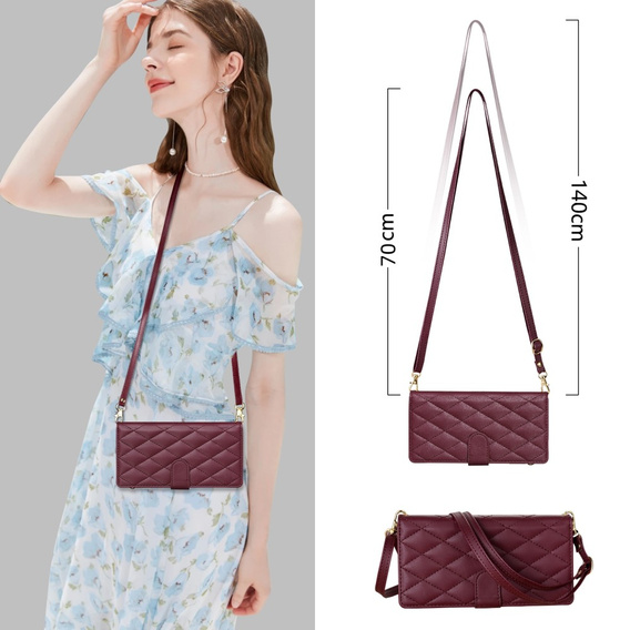 Flap tok Samsung Galaxy S25 Edge, Rhombus Crossbody Leather, bordó