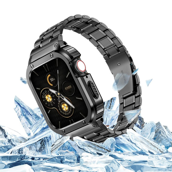 Acél karkötő tokkal Apple Watch 7/8/9 45MM, Fekete