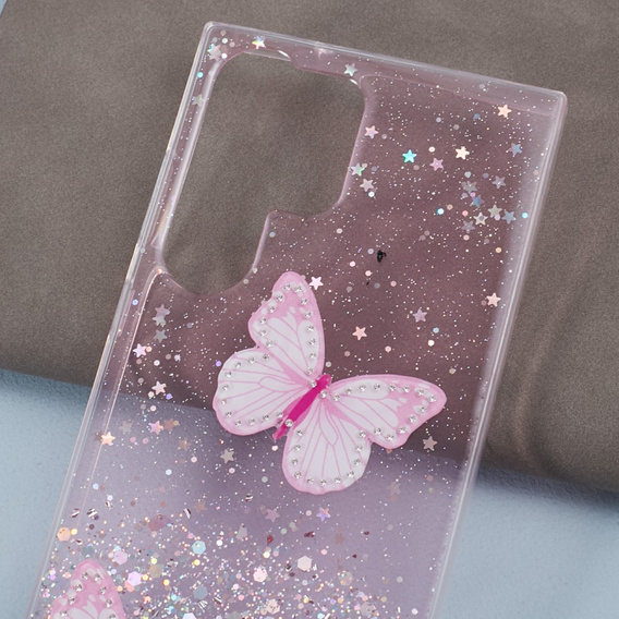 Tok Samsung Galaxy S24 Ultra, Glitter Butterfly, rózsaszín