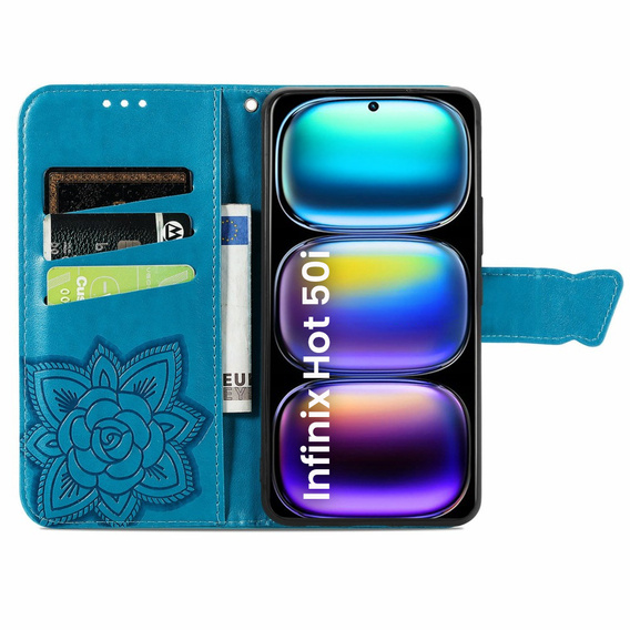 Pattintható tok a Infinix Hot 50i 4G, Butterfly, kék