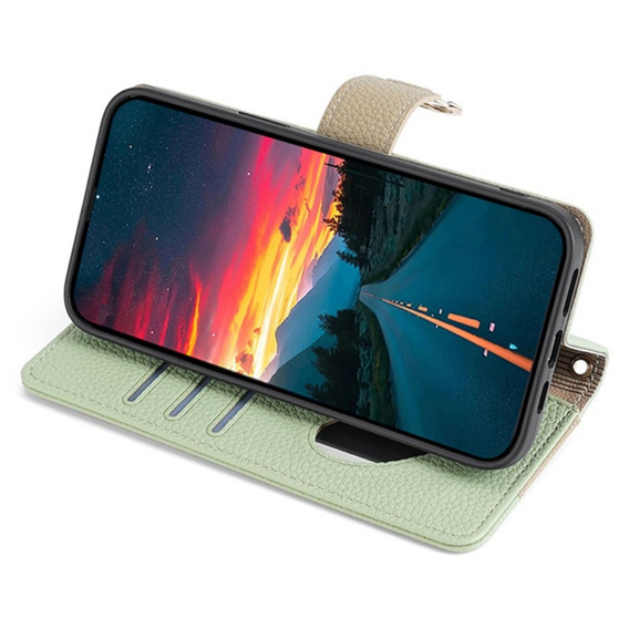 Flip tok Motorola Edge 40 Neo 5G, Wallet Zipper Pocket, tükörrel, zöld