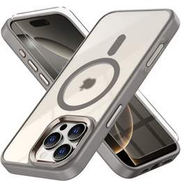 Tok iPhone 16 Pro Max-hoz, MagSafe, ERBORD Matt Case, átlátszó / titánium + képernyőüveg