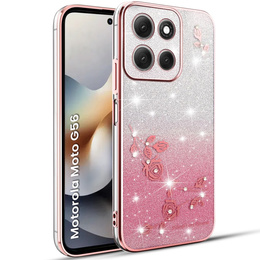 Tok Motorola Moto G56 5G, Glitter Flower, rózsaszín rose gold