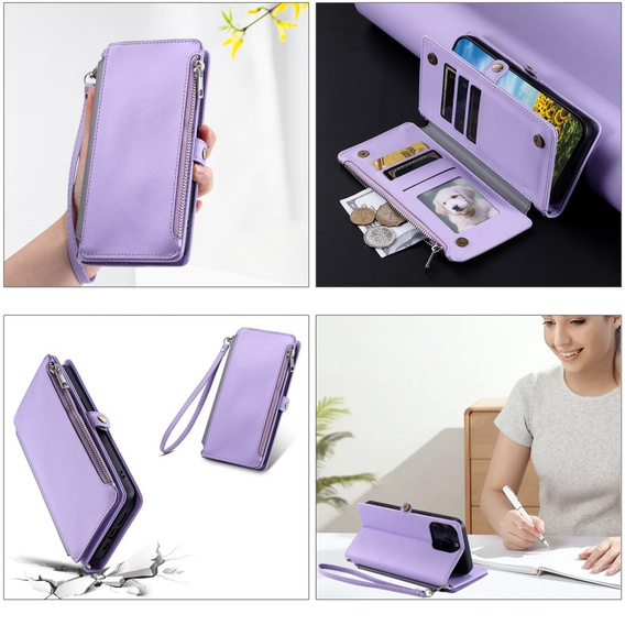 Pattintható tok a Xiaomi Redmi 14C / Xiaomi Poco C75, Wallet Zipper Pocket, lila