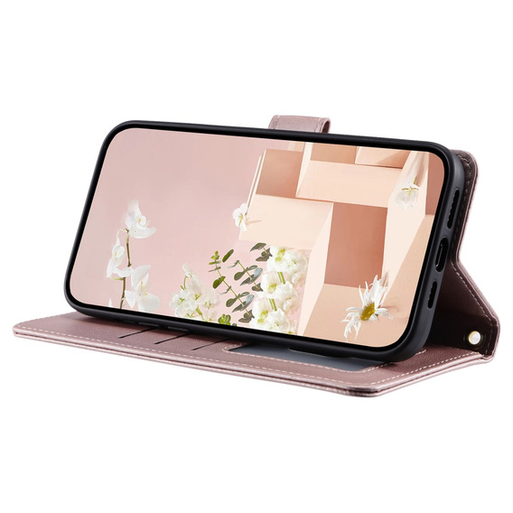 Flap tok iPhone 16 Plus, Rhombus Crossbody Leather, rózsaszín rose gold