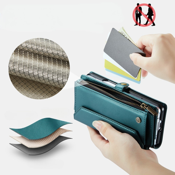 Tok CASEME Samsung Galaxy Z Fold6 5G, RFID Leather Wallet, vállpánttal, zöld