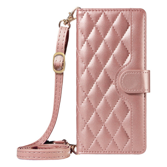 Flap tok Motorola Edge 50 Neo / Motorola ThinkPhone 25, Rhombus Crossbody Leather, rózsaszín rose gold
