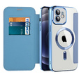 Pattintható tok a iPhone 12, RFID Wallet MagSafe CamShield, kék